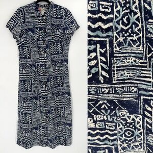 Hilo Hattie Hawaiian Original Dress Womens 10 Blue Excellent Vintage 90s Batik